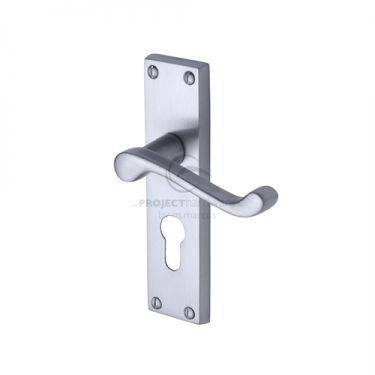 Click Here To Enlarge This Photo Of PR648-SC M.Marcus Project Hardware Door Handle For Euro Profile Plate Malvern Design Satin Chrome Finish