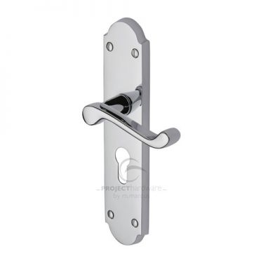 Click Here To Enlarge This Photo Of PR7048-PC M.Marcus Project Hardware Door Handle For Euro Profile Plate Kensington Design Polished Chrome Finish