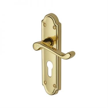 Click Here To Enlarge This Photo Of V327.48-PB Heritage Brass Door Handle For Euro Profile Plate Meridian Design Polished Brass Finish