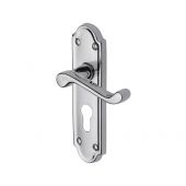 V327.48-PC Heritage Brass Door Handle For Euro Profile Plate Meridian Design Polished Chrome Finish