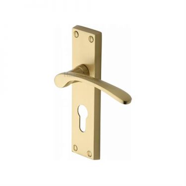 Click Here To Enlarge This Photo Of V4146.48-SB Heritage Brass Door Handle For Euro Profile Plate Sophia Design Satin Brass Finish