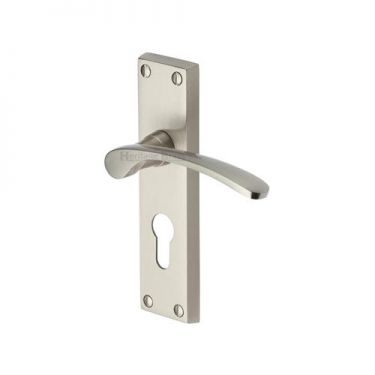 Click Here To Enlarge This Photo Of V4146.48-SN Heritage Brass Door Handle For Euro Profile Plate Sophia Design Satin Nickel Finish