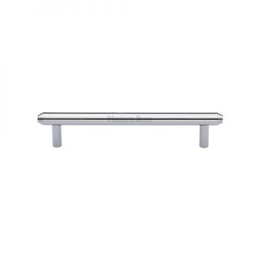 Click Here To Enlarge This Photo Of V4410 128-PC Heritage Brass Cabinet Pull Stepped Design 128mm ctc Polished Chrome Finish