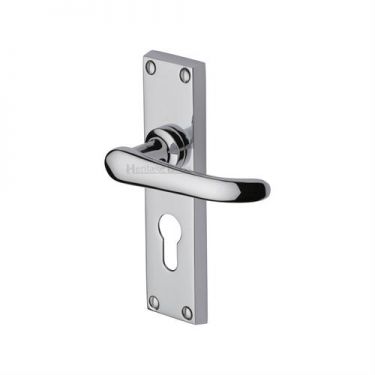Click Here To Enlarge This Photo Of V727.48-PC Heritage Brass Door Handle For Euro Profile Plate Windsor Design Polished Chrome Finish