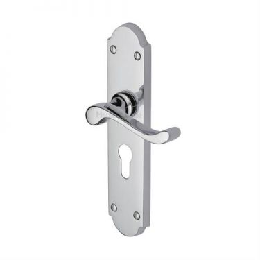 Click Here To Enlarge This Photo Of V757.48-PC Heritage Brass Door Handle For Euro Profile Plate Savoy Long Design Polished Chrome Finish