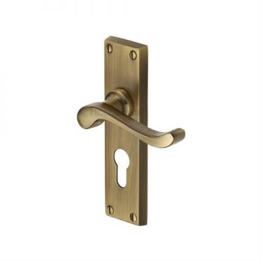 Click Here To Enlarge This Photo Of V807.48-AT Heritage Brass Door Handle For Euro Profile Plate Bedford Design Antique Brass Finish