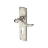 V807.48-SN Heritage Brass Door Handle For Euro Profile Plate Bedford Design Satin Nickel Finish
