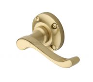 V820-SB Heritage Brass Door Handle Lever Latch on 57mm Round Rose Bedford Design Satin Brass Finish