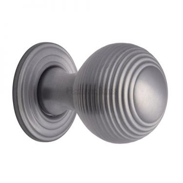 Click Here To Enlarge This Photo Of V973 32-SC Heritage Brass Cabinet Knob Reeded Design 32mm Satin Chrome Finish