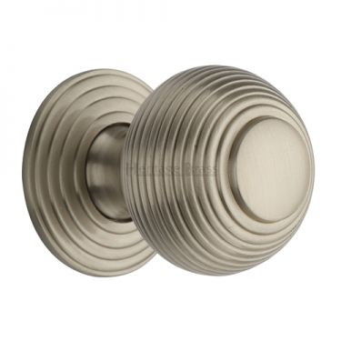 Click Here To Enlarge This Photo Of V973 32-SN Heritage Brass Cabinet Knob Reeded Design 32mm Satin Nickel Finish