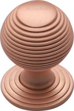 Click Here To Enlarge This Photo Of V973 32-SRG Heritage Brass Cabinet Knob Reeded Design 32mm Satin Rose Gold Finish