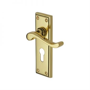 Click Here To Enlarge This Photo Of W3227.48-PB Heritage Brass Door Handle For Euro Profile Plate Edwardian Design Polished Brass Finish