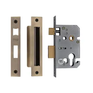 YKSLE2N-AT M.Marcus York Euro Sash Lock 2 ½" Antique Brass Finish