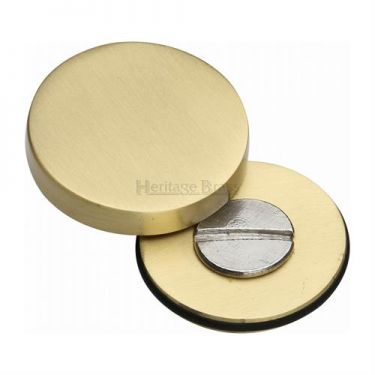 Click Here To Enlarge This Photo Of COV-12-SB Heritage Brass Bolt Cover To Conceal Metal Fasteners Satin Brass Finish