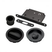 ART55BMB - Carlisle Brass Manital Sliding Door Lock Set (Round) with WC Turn, Flush Pull & Mortice Lock Matt Black (suitable on 40-44mm thick doors)