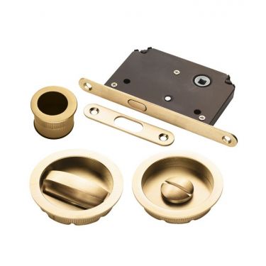 Click Here To Enlarge This Photo Of ART55BSB - Carlisle Brass Manital Sliding Door Lock Set (Round) with WC Turn, Flush Pull & Mortice Lock Satin Brass (suitable on 40-44mm thick doors)