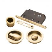 ART55BSB - Carlisle Brass Manital Sliding Door Lock Set (Round) with WC Turn, Flush Pull & Mortice Lock Satin Brass (suitable on 40-44mm thick doors)