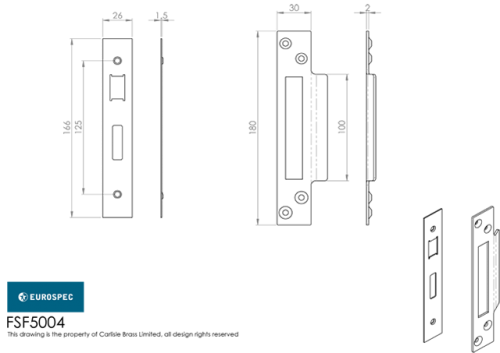 Click Here To Enlarge This Photo Of FSF5004SB Carlisle Brass Eurospec Easi-T Satin Brass Forend Strike & Fixing Pack to Suit Architectural Sashlocks (BAS/ESS/LSS)