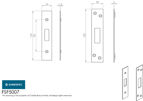 Click Here To Enlarge This Photo Of FSF5007BSS Carlisle Brass Eurospec Easi-T Polished Stainless Steel Forend Strike & Fixing Pack to Suit Architectural Deadlocks (EDS/LDS)