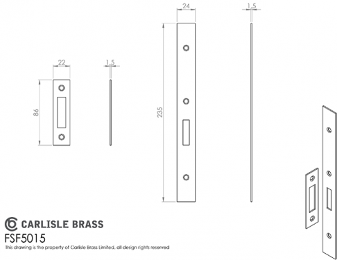 Click Here To Enlarge This Photo Of FSF5015AB Carlisle Brass Eurospec Easi-T Antique Brass Forend Strike & Fixing Pack to Suit Architectural Din Deadlocks (DLS0060EP)