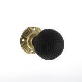 Atlantic - OE60RREMKPB Old English 'Whitby' Ebony Wood Mortice Knob on 60mm Face Fix Rose - Polished Brass