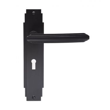 Click Here To Enlarge This Photo Of ADR011MB - Carlisle Brass Art Deco Lever on Lock Backplate Matt Black