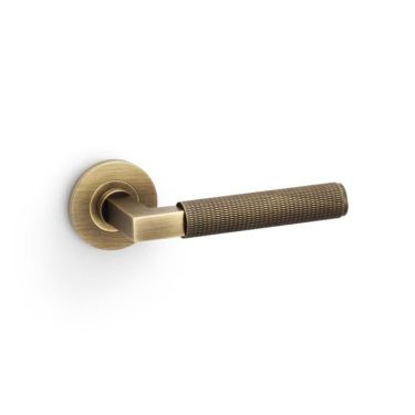Click Here To Enlarge This Photo Of AW200AB - Alexander & Wilks Hurricane Lever Knurled on 50x6mm Rose - Antique Brass