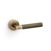 AW200AB - Alexander & Wilks Hurricane Lever Knurled on 50x6mm Rose - Antique Brass