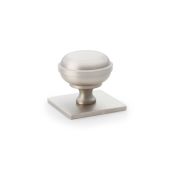 AW826-34-SN - Alexander & Wilks Quantock Cupboard Knob 34mm on Square Backplate - Satin Nickel