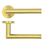 RT010PVDSB - Zoo Hardware Rosso Tecnica 'Lugano' Lever on Round Rose - Satin Brass