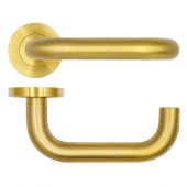 RT030PVDSB - Zoo Hardware Rosso Tecnica 'Maggiore' Lever on Round Rose - Satin Brass