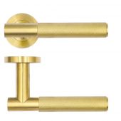 RT060PVDSB - Zoo Hardware Rosso Tecnica 'Orta' Lever on Round Rose - Satin Brass