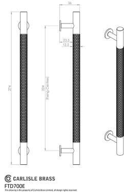 Click Here To Enlarge This Photo Of FTD700ECP - Carlisle Brass Fingertip Design Knurled Pull Handle 254mm (224mm c/c) Polished Chrome