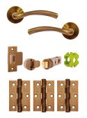 JTB71600 Jigtech Antique Brass 'Solar' Passage Door Pack (57mm Backset and 3" Hinges)