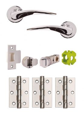Click Here To Enlarge This Photo Of JTB72020 Jigtech Polished Chrome 'Vecta' Passage Door Pack (57mm Backset and 3" Hinges)
