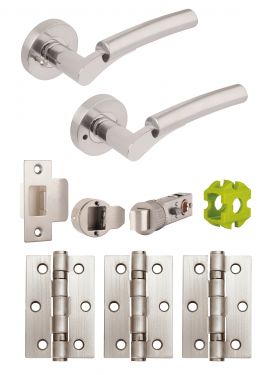 Click Here To Enlarge This Photo Of JTB81065 Jigtech Polished Chrome/Satin Chrome 'Ultro' Privacy Door Pack (57mm Backset and 3" Hinges)