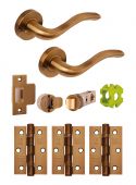 JTB81600 Jigtech Antique Brass 'Solar' Privacy Door Pack (57mm Backset and 3" Hinges)