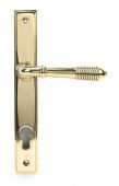 46545 From The Anvil Polished Brass Reeded Slimline Lever Espag. Lock Set - 92mm centres - 212mm screw centres