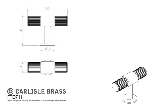 Click Here To Enlarge This Photo Of FTD711CP - Carlisle Brass Fingertip Design 'Lines' T-Bar Knob 50mm Polished Chrome