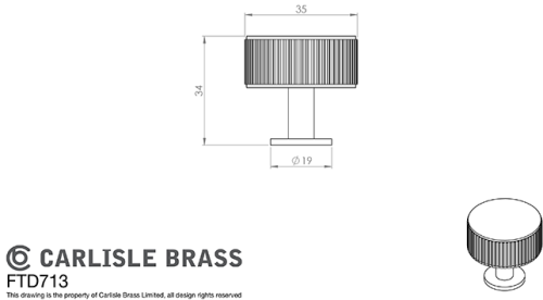 Click Here To Enlarge This Photo Of FTD713CP - Carlisle Brass Fingertip Design 'Lines' Radio Knob 35mm Polished Chrome