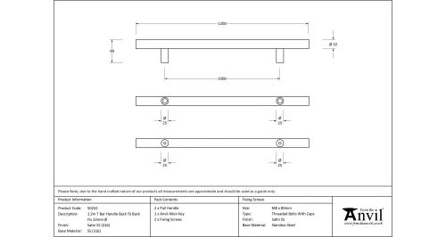 Click Here To Enlarge This Photo Of 50232 From The Anvil Satin SS (316) 1200mm T Bar Handle B2B Fix 32mm dia.