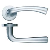 ZPZ020SN - Zoo Hardware Stanza 'Florence' Lever Handles on Round Screw on Rose - Satin Nickel (Designer Range)