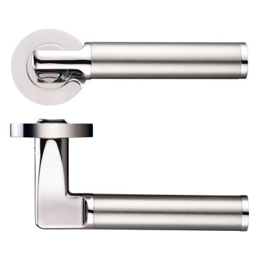 Click Here To Enlarge This Photo Of ZPZ030PNSS - Zoo Hardware Stanza 'Milan' Lever Handles on Round Screw on Rose (Dual Finish) Polished Nickel/Satin Stainless (Designer Range)