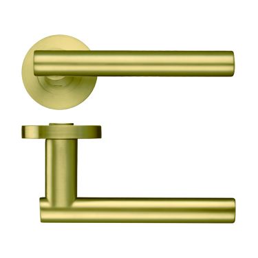 Click Here To Enlarge This Photo Of ZPZ090-FSB - Zoo Hardware Stanza 'Lucca' Lever Handles on Round Screw on Rose - Favo Satin Brass (Designer Range)