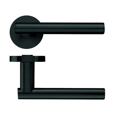 Click Here To Enlarge This Photo Of ZPZ090-OMB - Zoo Hardware Stanza 'Lucca' Lever Handles on Round Screw on Rose - Oscuro Matt Black (Designer Range)