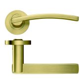 ZPZ100-FSB - Zoo Hardware Stanza 'Adria' Lever Handles on Round Screw on Rose - Favo Satin Brass (Designer Range)
