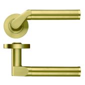 ZPZ120-FSB - Zoo Hardware Stanza 'Venus' Lever Handles on Round Screw on Rose - Favo Satin Brass (Designer Range)