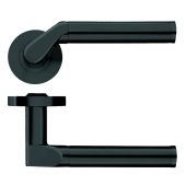 ZPZ120-OMB - Zoo Hardware Stanza 'Venus' Lever Handles on Round Screw on Rose - Oscuro Matt Black (Designer Range)