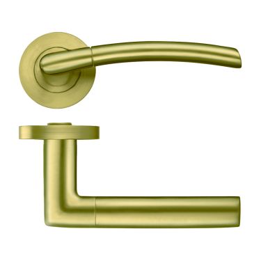 Click Here To Enlarge This Photo Of ZPZ140-FSB - Zoo Hardware Stanza 'Olympus' Lever Handles on Round Screw on Rose - Favo Satin Brass (Designer Range)