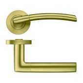 ZPZ140-FSB - Zoo Hardware Stanza 'Olympus' Lever Handles on Round Screw on Rose - Favo Satin Brass (Designer Range)